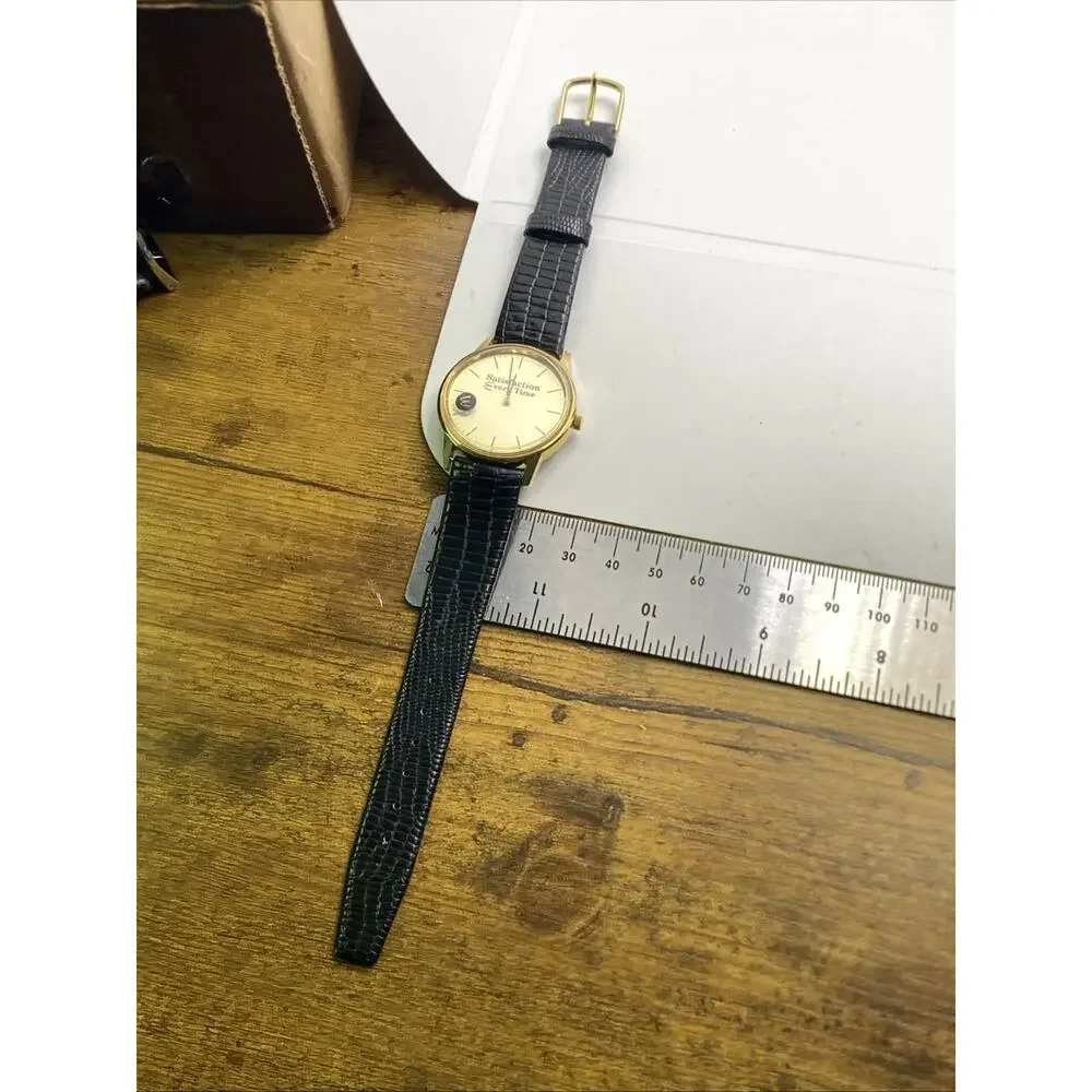 Vintage Mcdonalds Unisex Gold Tone Watch Black Leather Works New Battery